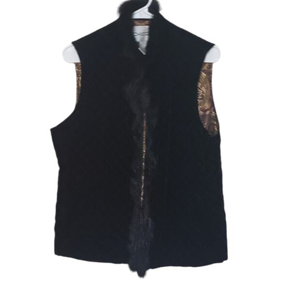 Chico's Vintage Velvet Paisley Vest Fur Trim Size 1/M Reversible Bohemian - Picture 1 of 10